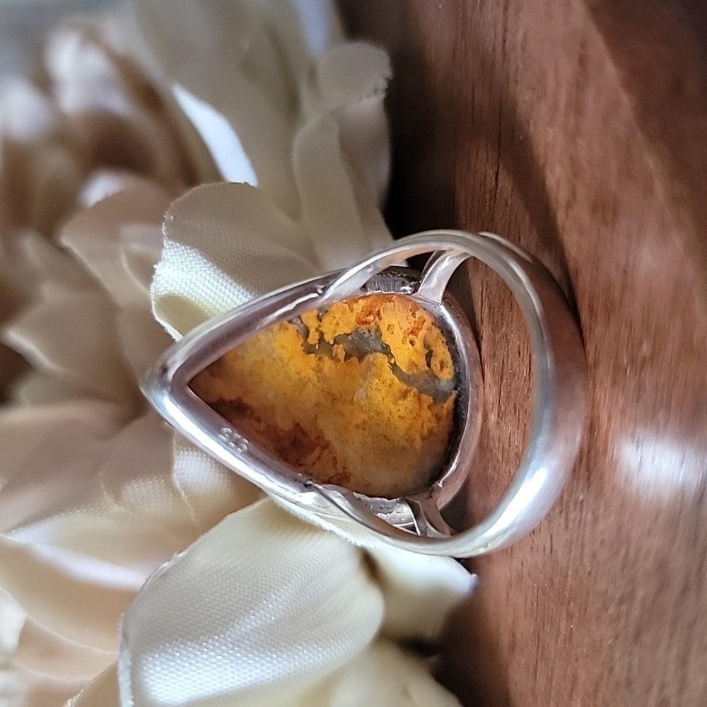 Solid Sterling Silver Bumblebee Jasper Ring Size … - image 4